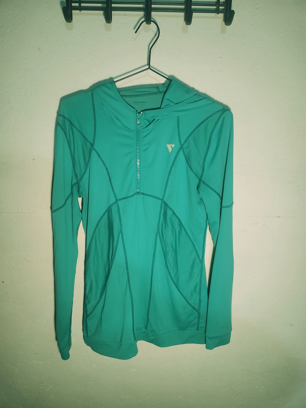 Y.A.S Teal Green Activewear Half Zip Lightweight Hooded Top Mesh Detail | M